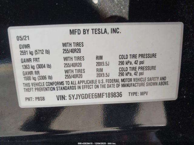 2021 TESLA MODEL Y 5YJYGDEE6MF189836 Photo 8