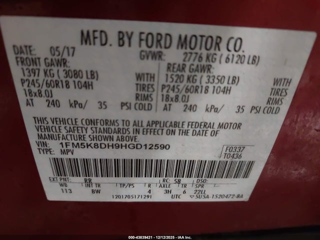 2017 FORD EXPLORER 1FM5K8DH9HGD12590 Photo 8