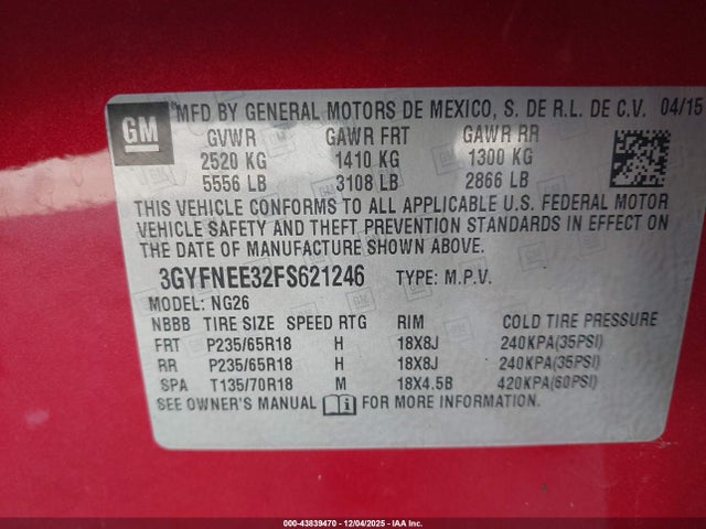 2015 CADILLAC SRX 3GYFNEE32FS621246 Photo 8