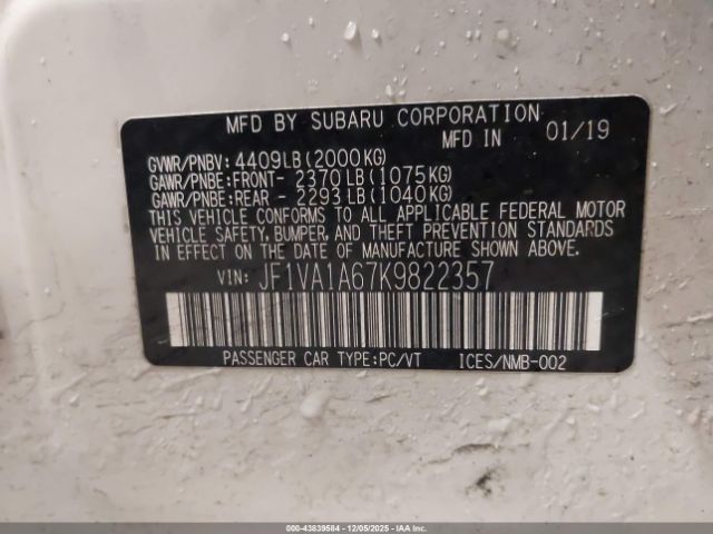 2019 SUBARU WRX JF1VA1A67K9822357 Photo 8