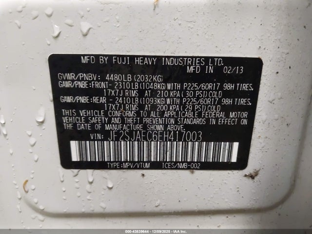43839644 :رقم المزاد ، JF2SJAEC6EH417003 vin ، 2014 Subaru Forester 2.5i Premium مزاد بيع
