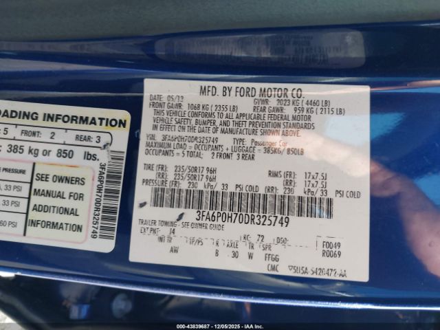 2013 FORD FUSION 3FA6P0H70DR325749 Photo 8