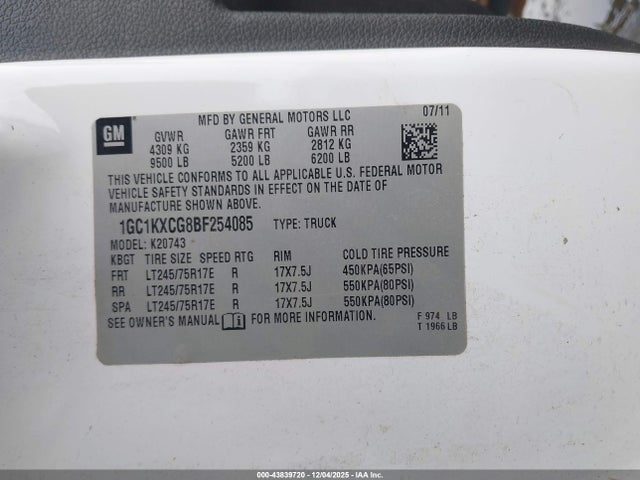 Продажа на аукционе авто 2011 Chevrolet Silverado 2500hd Lt, vin: 1GC1KXCG8BF254085, номер лота: 43839720