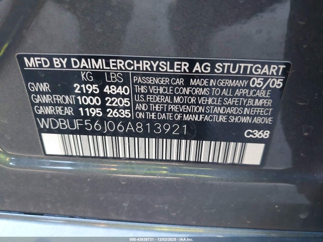 43839731 :رقم المزاد ، WDBUF56J06A813921 vin ، 2006 Mercedes-benz E 350 مزاد بيع