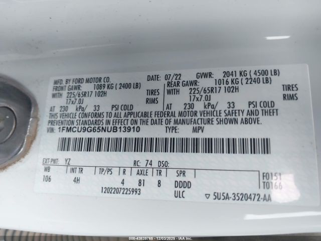 2022 FORD ESCAPE 1FMCU9G65NUB13910 Photo 8