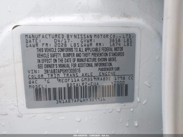 3N1AB7AP6HY309916 Nissan SENTRA SR