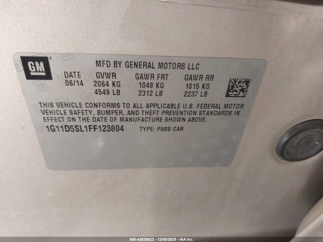 Chevrolet MALIBU 2LT 2015 1G11D5SL1FF123804 Image 9