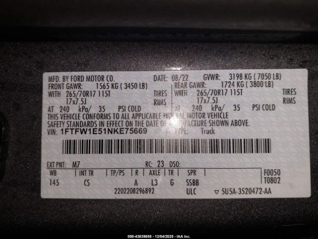 2022 FORD F-150 1FTFW1E51NKE75669 Photo 8