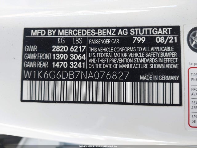 Продажа на аукционе авто 2022 Mercedes-benz S 500 4matic, vin: W1K6G6DB7NA076827, номер лота: 43839884
