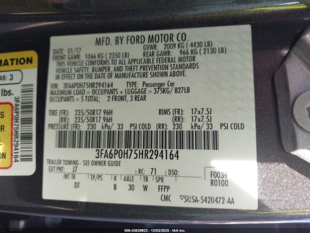 2017 FORD FUSION 3FA6P0H75HR294164 Photo 8