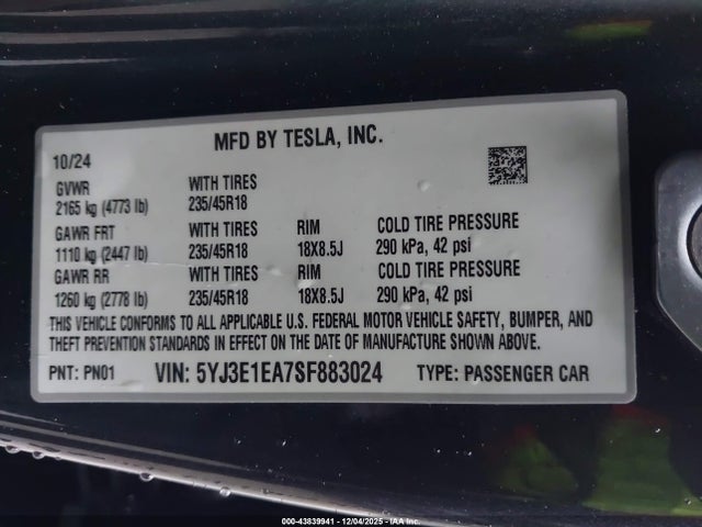 2025 TESLA MODEL 3 5YJ3E1EA7SF883024 Photo 8
