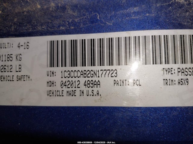 Aukcja sprzedaży 2016 Chrysler 200 Limited, vin: 1C3CCCAB2GN177723, numer aukcji: 43839989