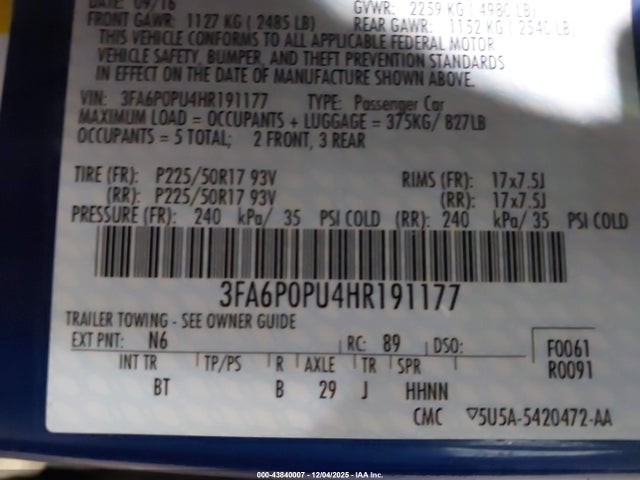 2017 FORD FUSION ENERGI 3FA6P0PU4HR191177 Photo 8