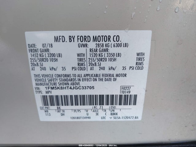 1FM5K8HT4JGC33705 Ford Explorer Platinum