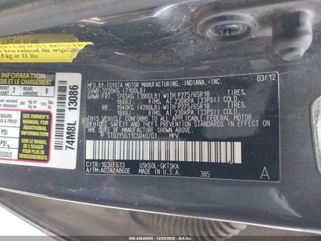 2012 TOYOTA SEQUOIA 5TDZY5G11CS040701 Photo 8