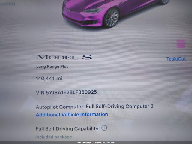 2020 TESLA MODEL S 5YJSA1E28LF350925 Photo 6