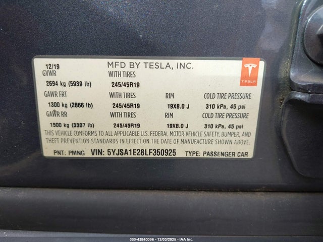 2020 TESLA MODEL S 5YJSA1E28LF350925 Photo 8