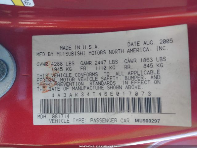 2006 MITSUBISHI ECLIPSE 4A3AK34T46E017073 Photo 8