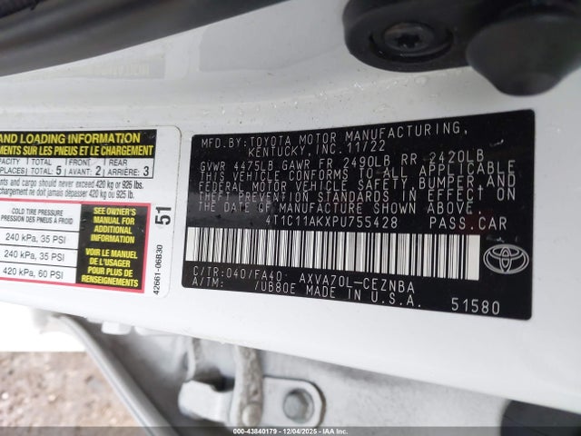 4T1C11AKXPU755428 Toyota CAMRY LE