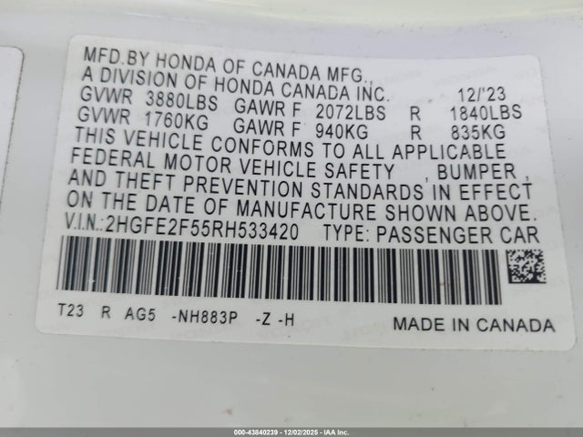 Honda Civic Sport 2024 2HGFE2F55RH533420 Image 9