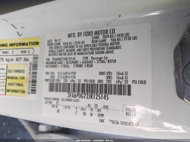 Ford FUSION S 2018 3FA6P0G72JR125145 Image 9