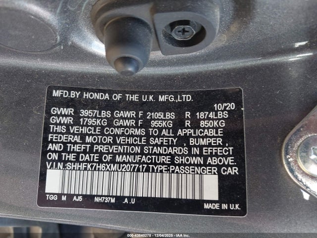 SHHFK7H6XMU207717 Honda CIVIC EX