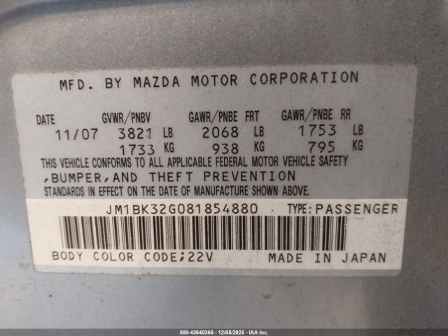 2008 MAZDA MAZDA3 JM1BK32G081854880 Photo 8
