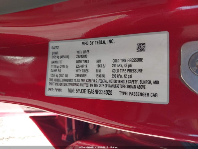 2022 TESLA MODEL 3 5YJ3E1EA8NF234028 Photo 8