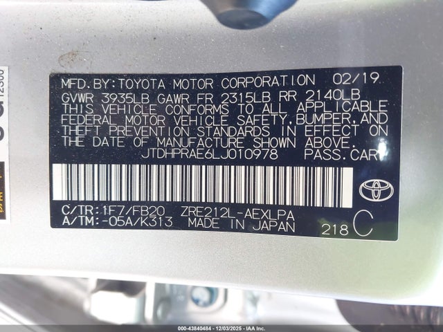 JTDHPRAE6LJ010978 Toyota COROLLA LE