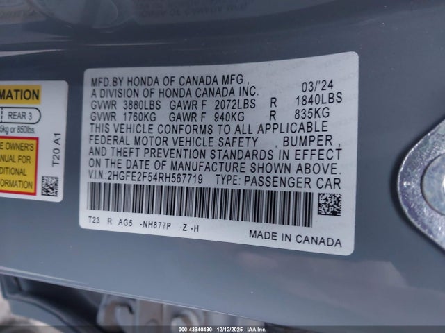 Honda Civic Sport 2024 2HGFE2F54RH567719 Image 9
