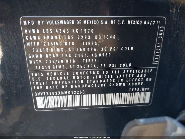 2022 VOLKSWAGEN TAOS 3VVTX7B2XNM012260 Photo 8