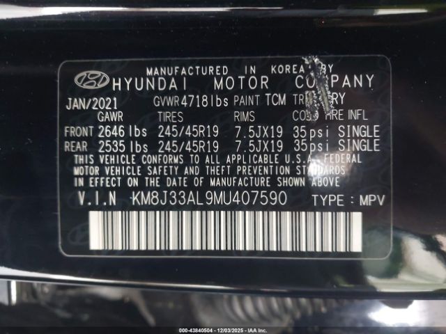2021 HYUNDAI TUCSON KM8J33AL9MU407590 Photo 8