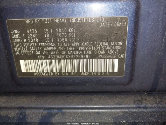 2011 SUBARU LEGACY 4S3BMBC6XB3259699 Photo 8