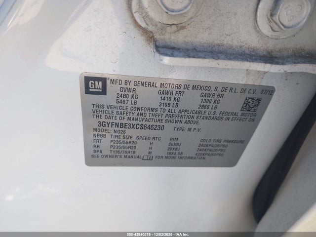 2012 CADILLAC SRX 3GYFNBE3XCS646230 Photo 8