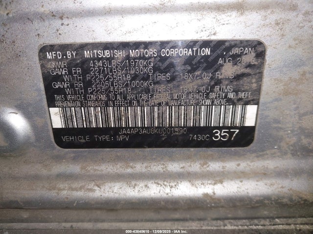 2019 MITSUBISHI OUTLANDER SPORT JA4AP3AU8KU001390 Photo 8