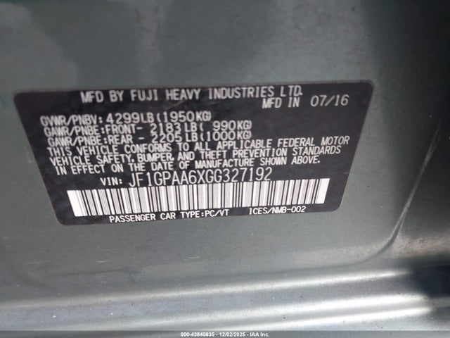 Subaru Impreza 2.0i 2016 JF1GPAA6XGG327192 Image 9