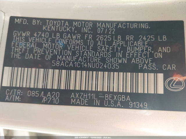 Lexus ES 300H 2022 58ACA1C14NU024035 Image 9