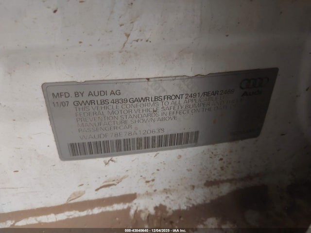 2008 AUDI A4 WAUDF78E78A120633 Photo 8