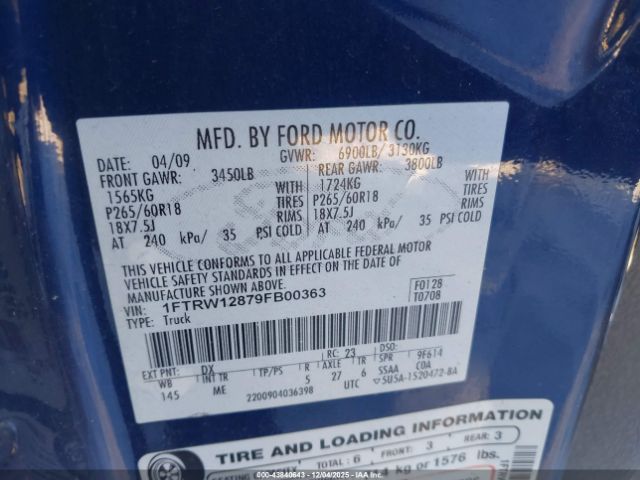 2009 FORD F-150 1FTRW12879FB00363 Photo 8