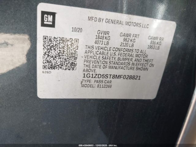 2021 CHEVROLET MALIBU 1G1ZD5ST8MF028821 Photo 8