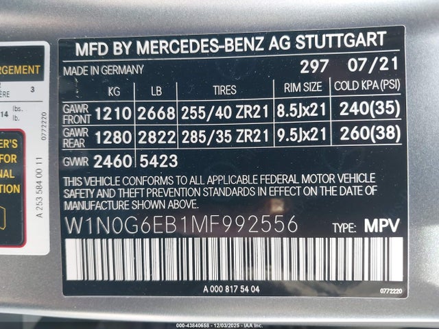 W1N0G6EB1MF992556 Mercedes-Benz Amg Glc 43 4matic