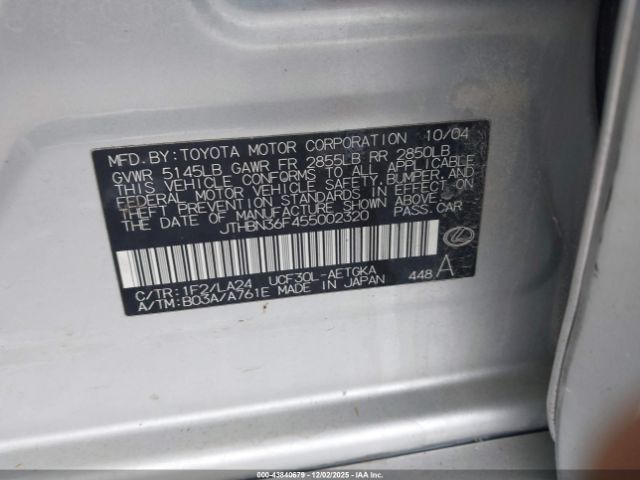 2005 LEXUS LS 430 JTHBN36F455002320 Photo 8