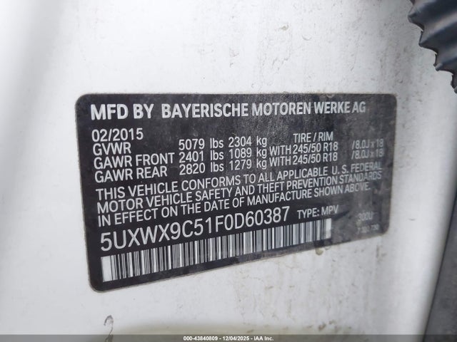 5UXWX9C51F0D60387 BMW X3 Xdrive28i