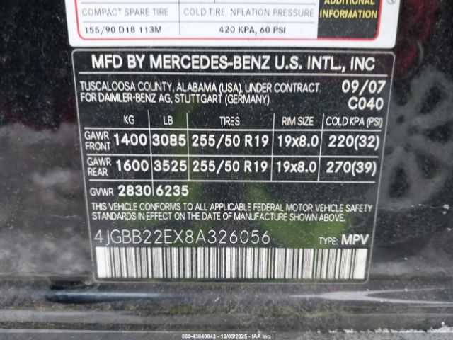 2008 MERCEDES-BENZ ML 320 CDI 4JGBB22EX8A326056 Photo 8