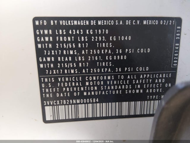 3VVCX7B29NM000584 Volkswagen Taos 1.5t S
