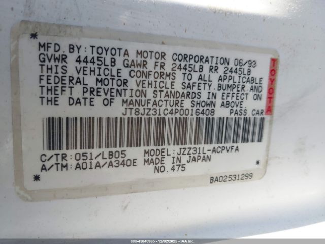 1993 LEXUS SC JT8JZ31C4P0016408 Photo 8