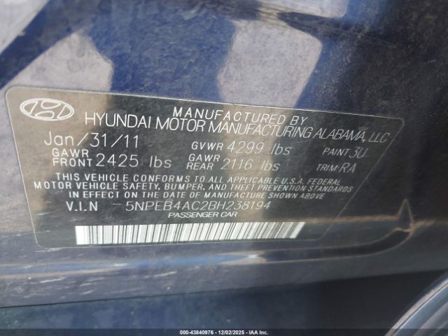 2011 HYUNDAI SONATA 5NPEB4AC2BH238194 Photo 8