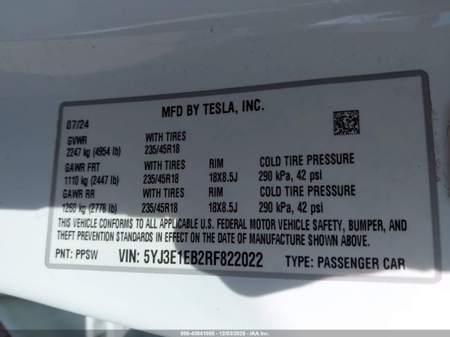 2024 TESLA MODEL 3 5YJ3E1EB2RF822022 Photo 8