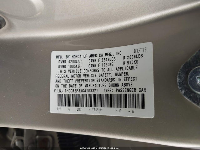 1HGCR2F3XGA103321 Honda ACCORD LX