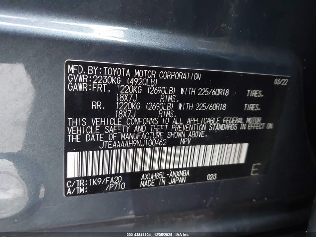 2022 TOYOTA VENZA JTEAAAAH9NJ100462 Photo 8